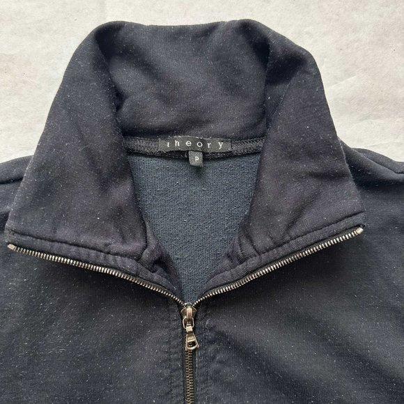 Minimalist black THEORY track jacket mock/high collar Sz P - Picture 3 of 6